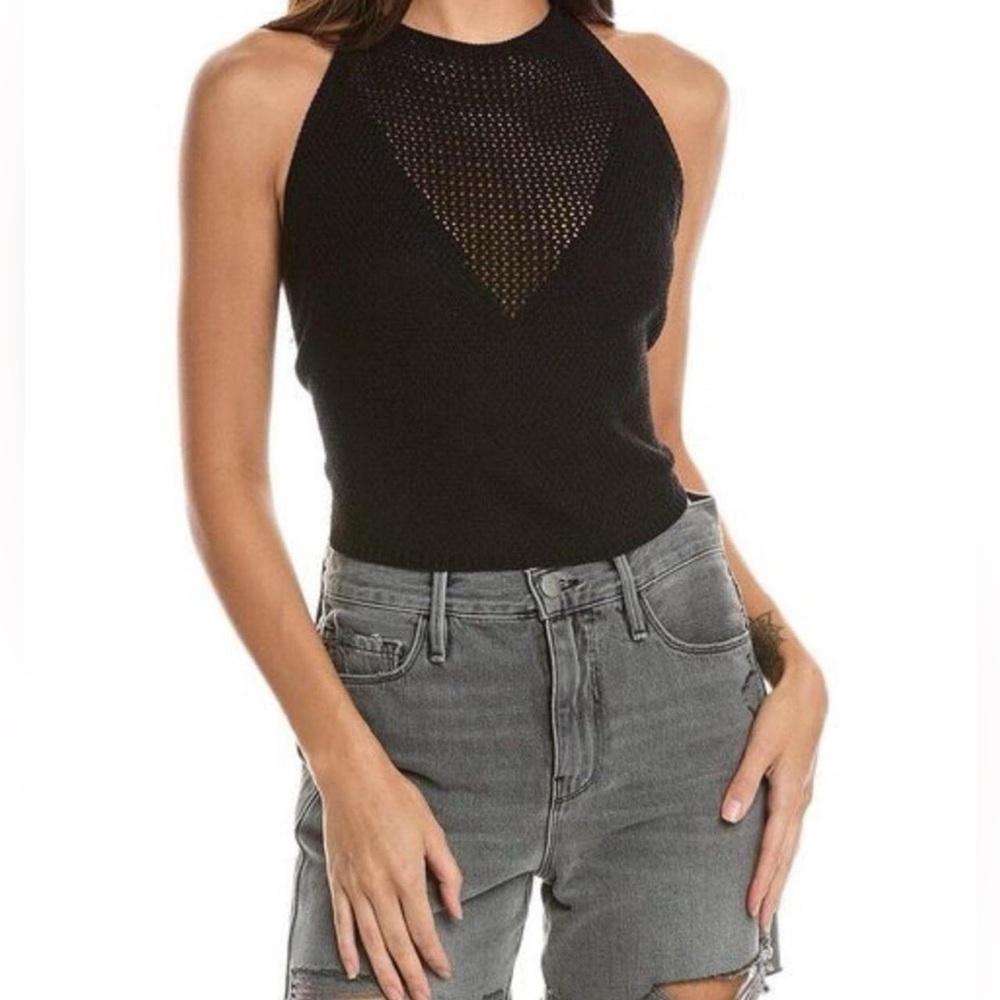 NWT 525 America Black Crochet Halter Tank Top 100% Cotton Women Size Small